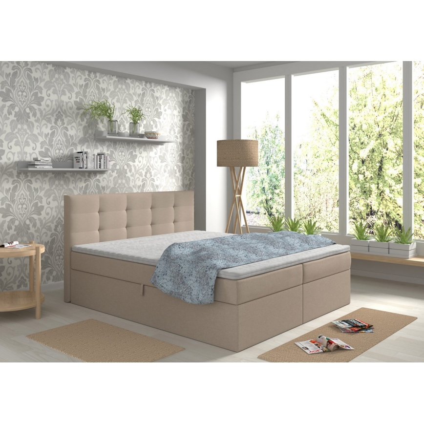 Verhoiltu sänky patjoilla ja toppauksella, säilytystilalla EMBER 180x200 cm beige