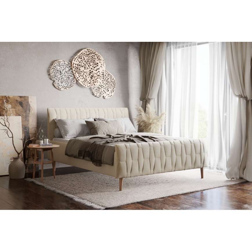 Verhoiltu sänky FLORA 160x200 cm ilman patjaa, beige