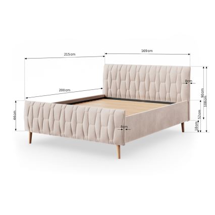 Verhoiltu sänky FLORA 160x200 cm ilman patjaa, beige