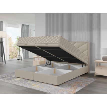 Verhoiltu sänky patjoilla ja säilytystilalla GINA 140x200 cm beige