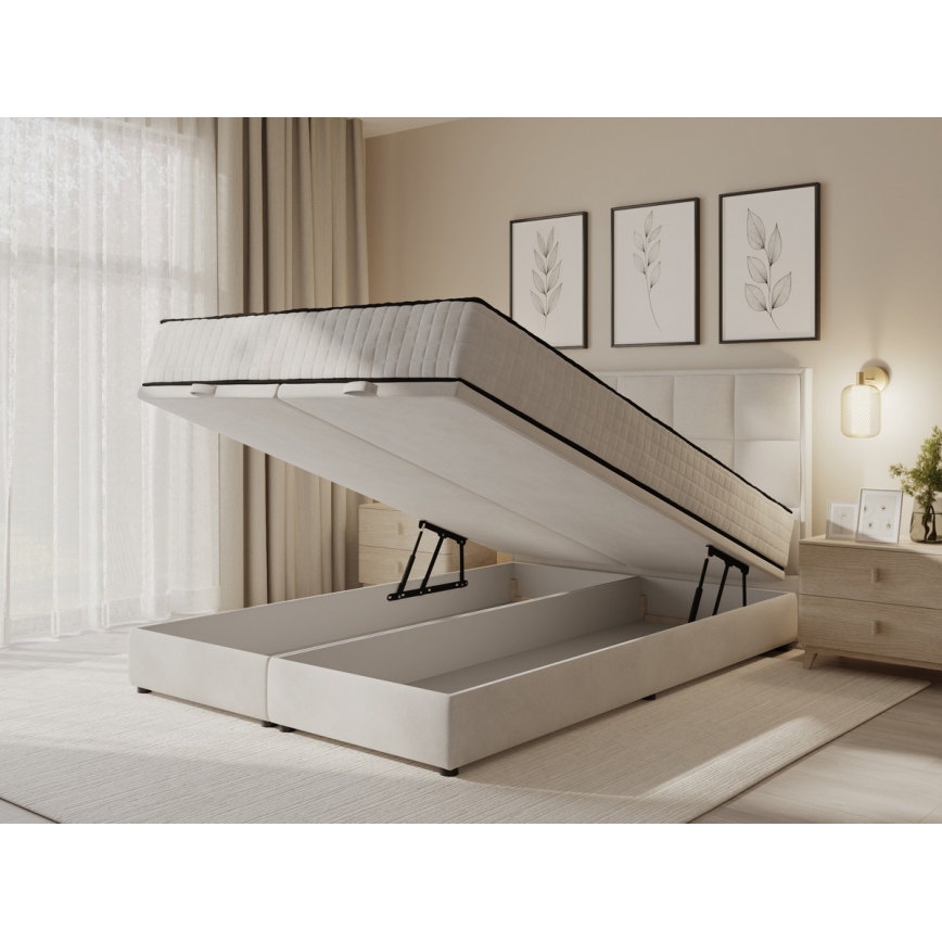 Verhoiltu sänky patjoilla ja säilytystilalla GRACE 140x200 cm beige