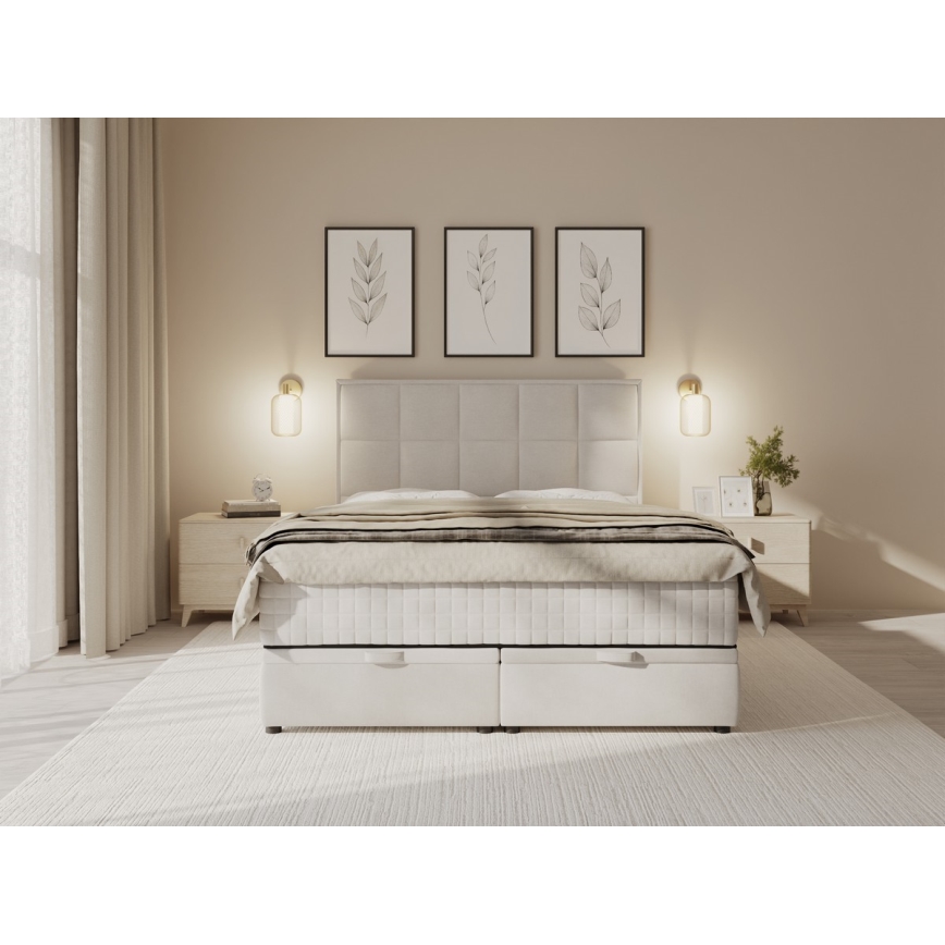 Verhoiltu sänky patjoilla ja säilytystilalla GRACE 180x200 cm beige