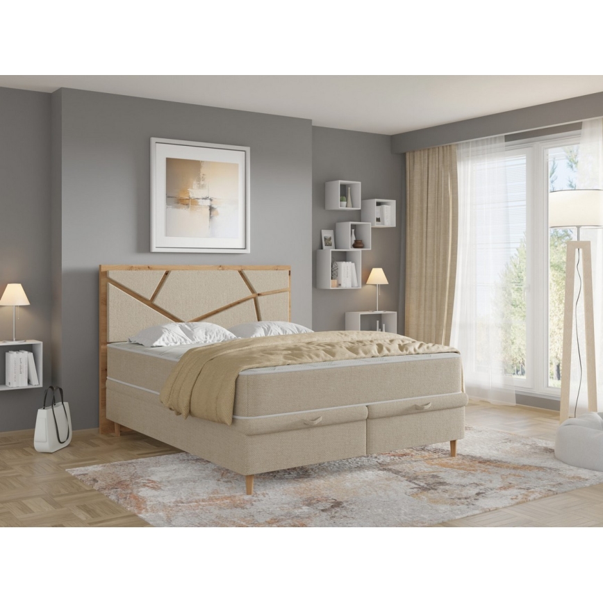 Verhoiltu sänky patjoilla ja säilytystilalla NAOMI 160x200 cm beige