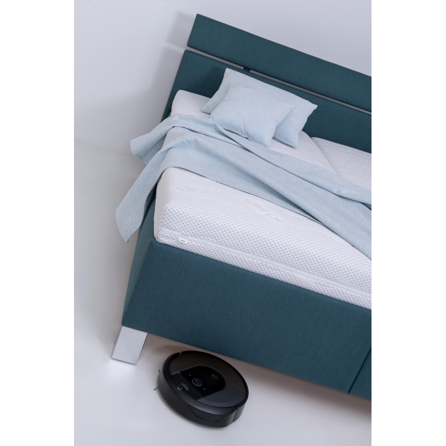 Verhoiltu sänky patjalla ja säilytystilalla ALIS 160x200 cm petroolinvärinen