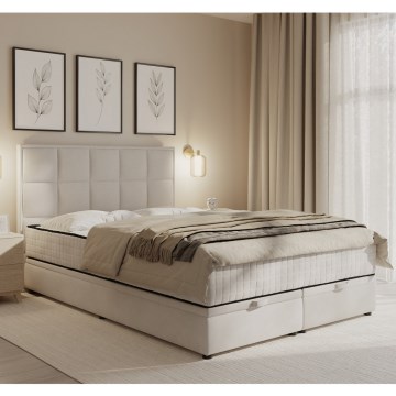 Verhoiltu sänky patjoilla ja säilytystilalla GRACE 140x200 cm beige