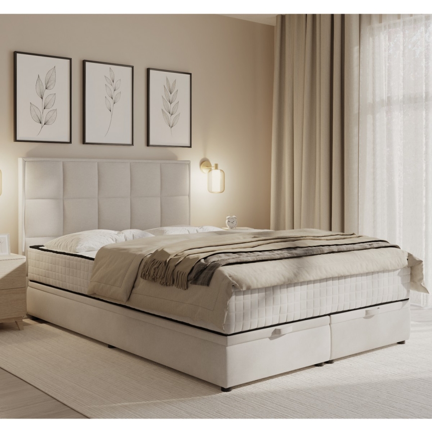 Verhoiltu sänky patjoilla ja säilytystilalla GRACE 140x200 cm beige