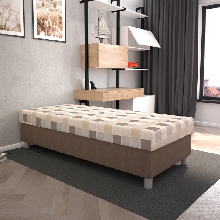 Verhoiltu sänky säilytystilalla ja patjalla GEORGE 90x200 cm ruskea