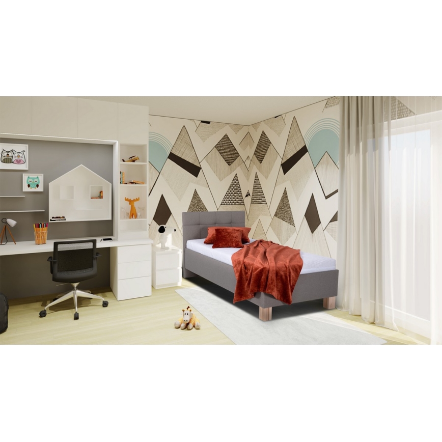 Verhoiltu vuode MARIA ONE 90×200 cm, mukana patja ja säilytystila, väri taupe