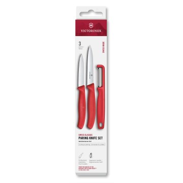 Victorinox - SWISS CLASSIC 3-osainen keittiösarja kuorijan kanssa, punainen