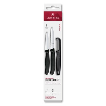 Victorinox - SWISS CLASSIC 3-osainen keittiöveitsisarja kuorimaveitsellä, musta