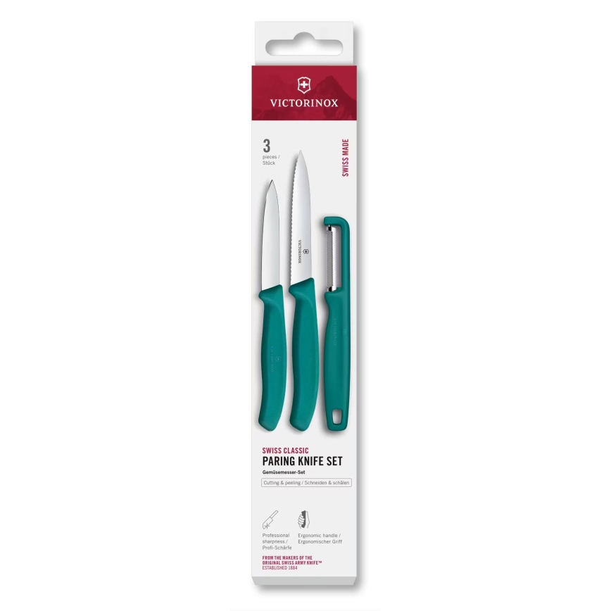 Victorinox - SWISS CLASSIC 3-osainen keittiöveitsisarja kuorimaveitsellä, turkoosi