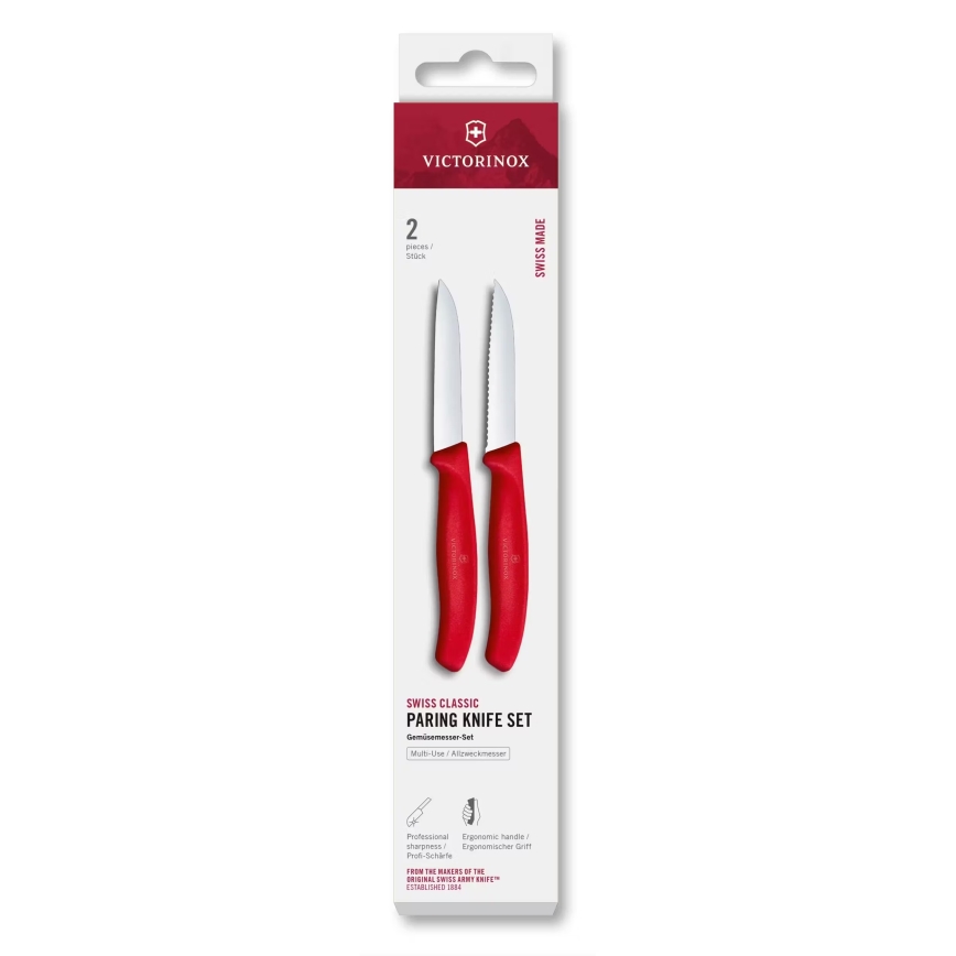 Victorinox - SWISS CLASSIC keittiön vihannesveitsisarja 8 cm, 2 kpl, punainen