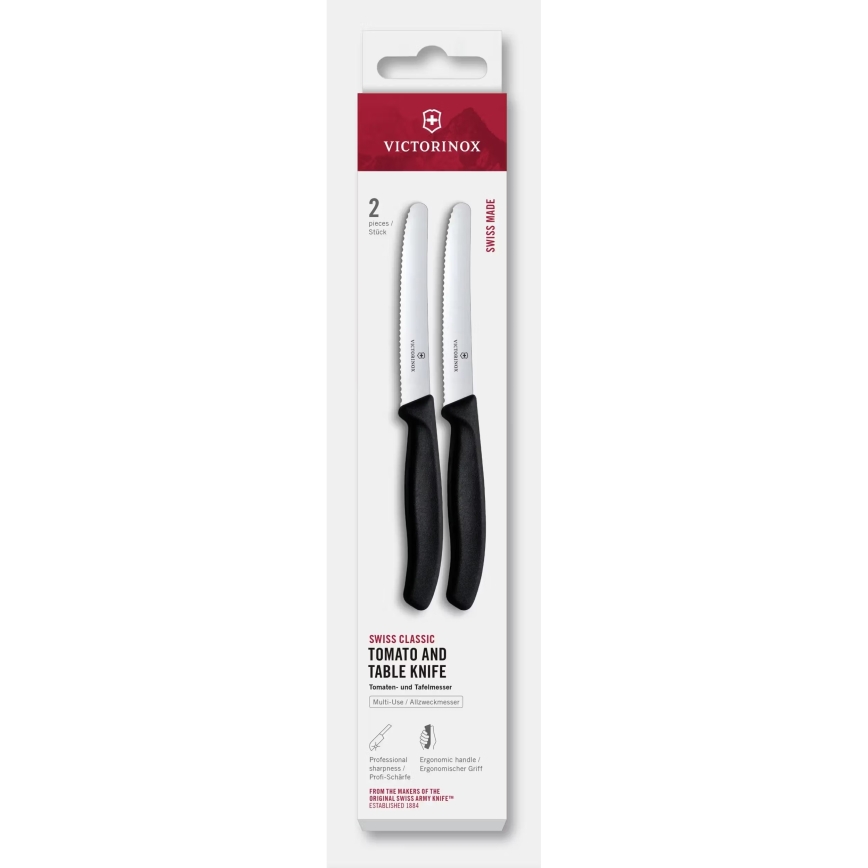 Victorinox - SWISS CLASSIC vihannesveitset, 11 cm terät, 2 kpl, musta