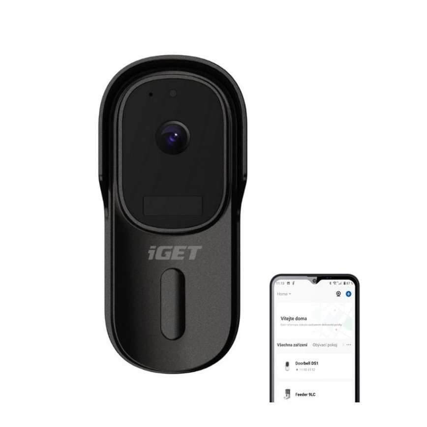 Video ovikello liiketunnistimella Full HD 1080p 5200 mAh IP65 Wi-Fi musta