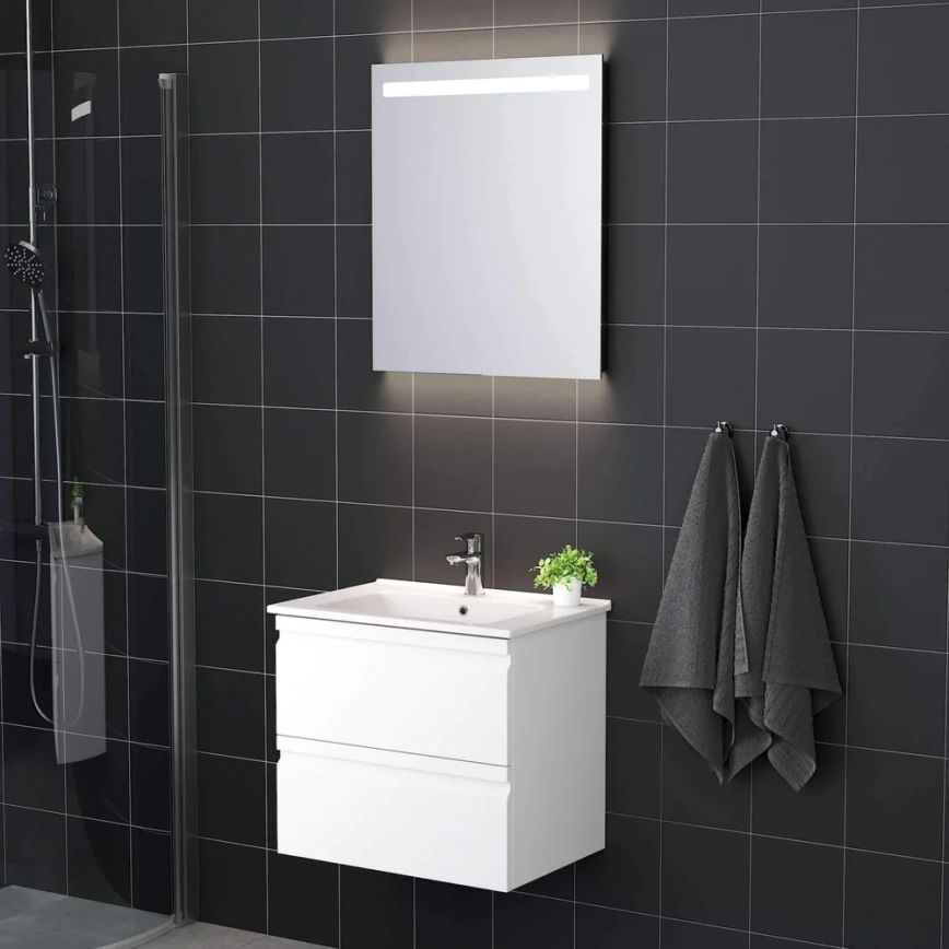 VIGO-kylpyhuonekaappi pesualtaalla + LED-seinäpeili taustavalolla LED/10W/230V IP44 valkoinen