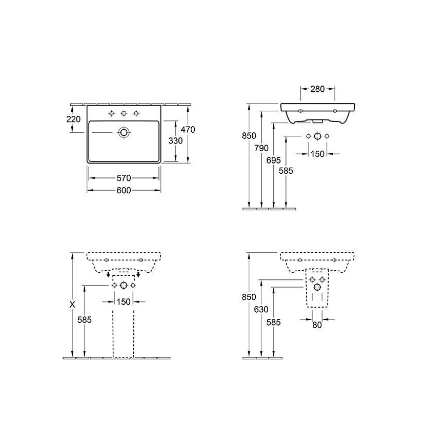 Villeroy & Boch 415860R1 - Seinäkiinnitteinen AVENTO-pesuallas 60x47 cm keramiikka/valkoinen