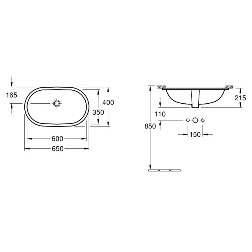 Villeroy & Boch 41626001 - Upotettava pesuallas O.NOVO 60x35 cm keraaminen/valkoinen