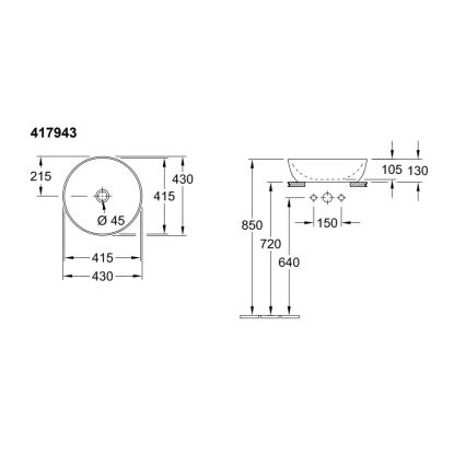 Villeroy & Boch 417943R1 - ARTIS-pöytätason pesuallas Ø 43 cm keramiikka/valkoinen