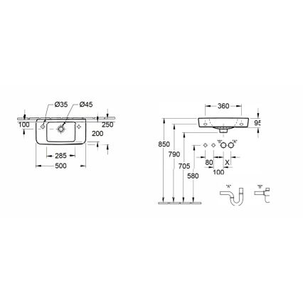 Villeroy & Boch 4342L501 - Seinäkiinnitteinen pesuallas O.NOVO 50x25 cm keramiikka/valkoinen