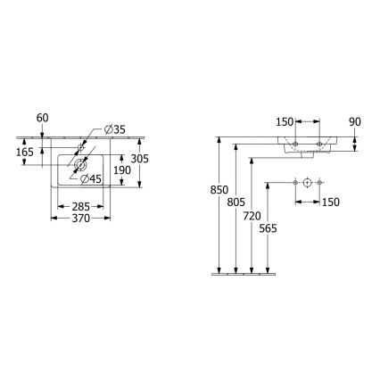 Villeroy & Boch 43703701 - Seinäkiinnitteinen pesuallas SUBWAY 37x30,5 cm keramiikka/valkoinen