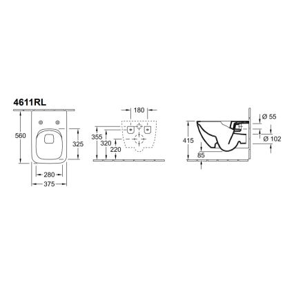 Villeroy & Boch 4611RLR1 - Seinälle asennettava WC-istuin SoftClose-istuinkannella VENTICELLO keramiikka/valkoinen