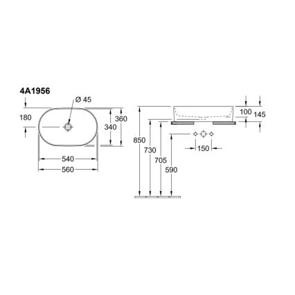 Villeroy & Boch 4A1956R1 - COLLARO, tason päälle asennettava pesuallas 56x36 cm, keramiikka/valkoinen