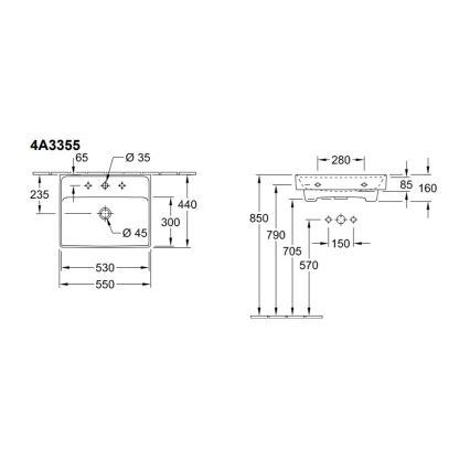 Villeroy & Boch 4A335501 - Seinäasennettava pesuallas COLLARO 55x44 cm keramiikka/valkoinen