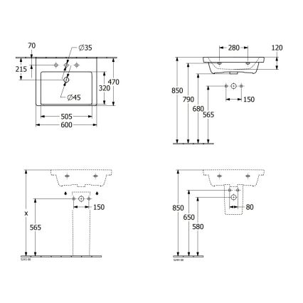 Villeroy & Boch 4A706001 - Seinäkiinnitteinen pesuallas SUBWAY 3.0 60x47 cm keramiikka/valkoinen