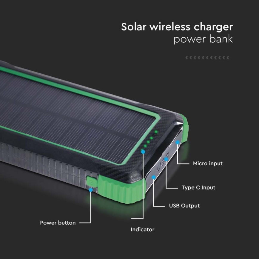Virtapankki aurinkokenno Power Delivery 10000mAh/10W/5V musta