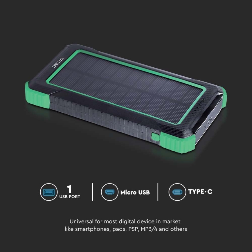 Virtapankki aurinkokenno Power Delivery 10000mAh/10W/5V musta