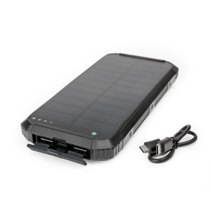 Virtapankki LED-valolla, langattomalla latauksella ja aurinkopaneelilla Power Delivery 15W/10000 mAh musta