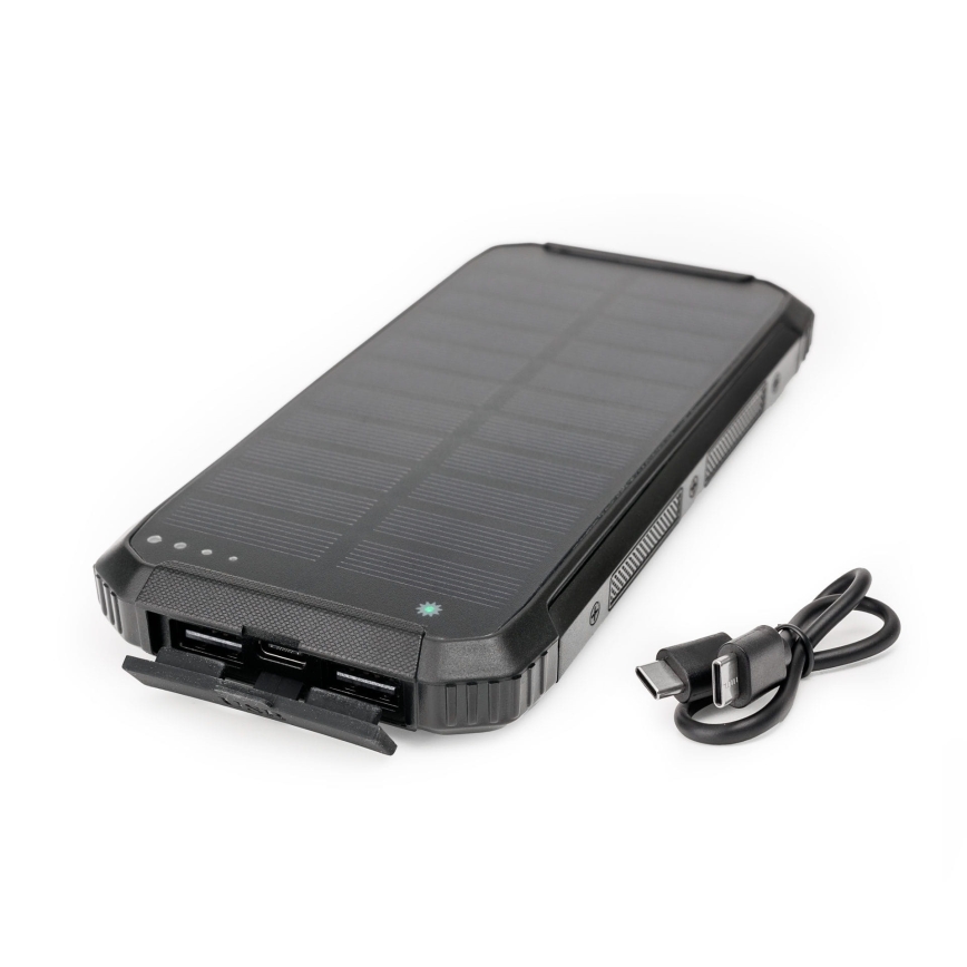Virtapankki LED-valolla, langattomalla latauksella ja aurinkopaneelilla Power Delivery 15W/10000 mAh musta
