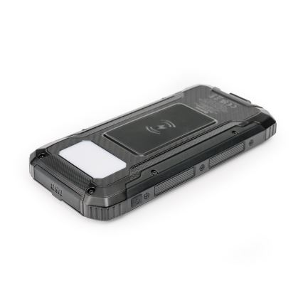 Virtapankki LED-valolla, langattomalla latauksella ja aurinkopaneelilla Power Delivery 15W/10000 mAh musta