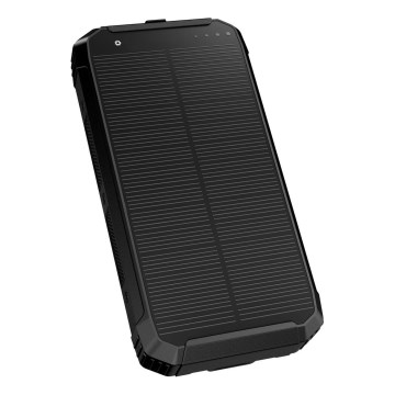 Virtapankki LED-valolla, langattomalla latauksella ja aurinkopaneelilla Power Delivery 15W/10000 mAh musta