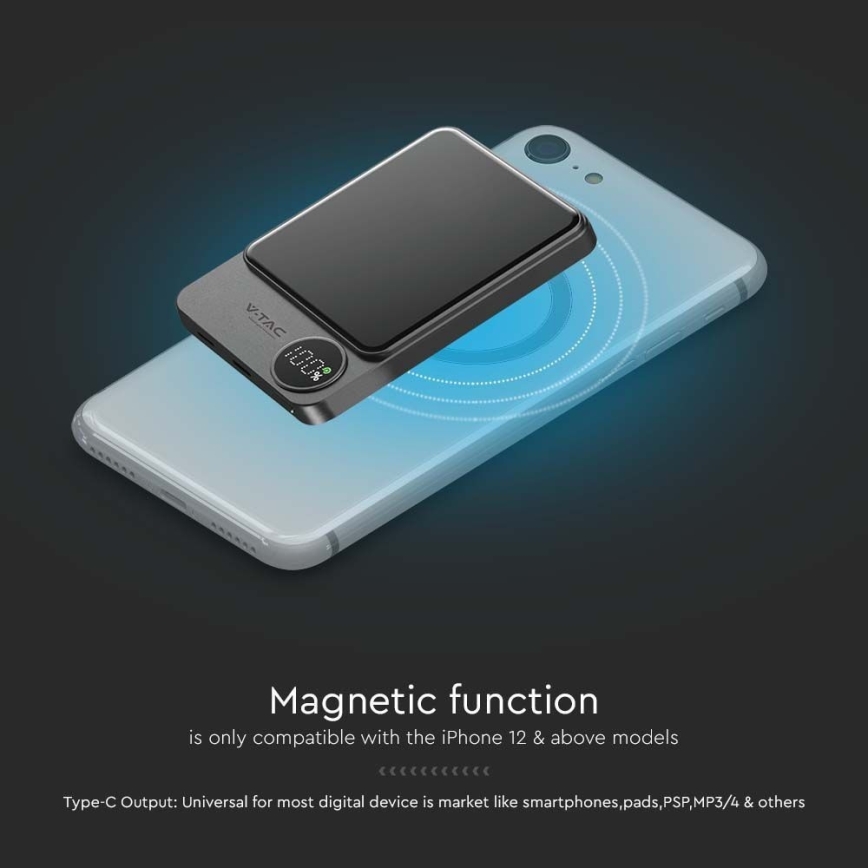 Virtapankki näytöllä magneettinen Power Delivery 10000mAh/20W/5V musta