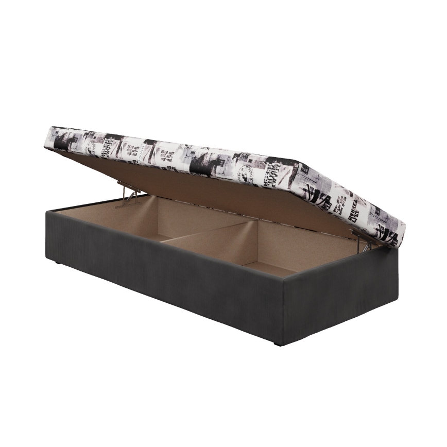 Vuodesohva joustinpatjalla ja säilytystilaa NOE 90x200 harmaa/musta