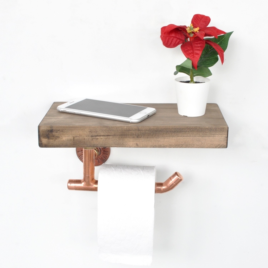 WC-paperiteline hyllyllä 15x30 cm ruskea/kupari
