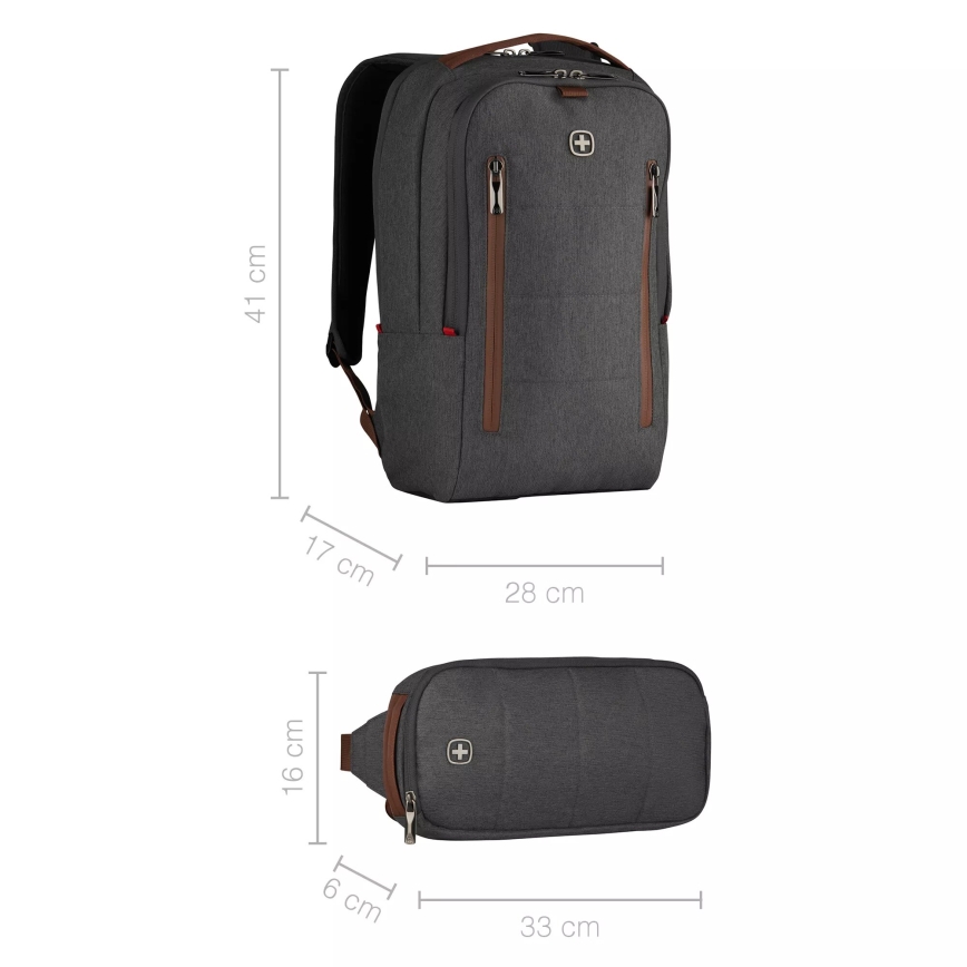 Wenger - Kannettavan tietokoneen reppu 15 l 16" tablettitaskulla 12" + crossbody bag Kaupunki Upgrade 2in1 harmaa