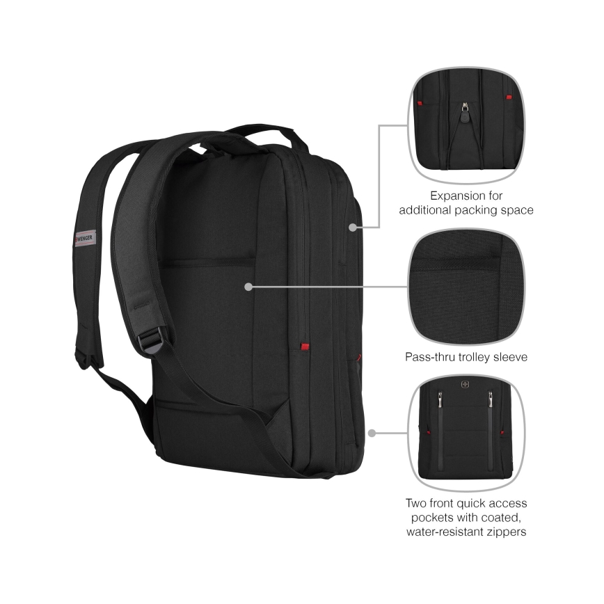 Wenger - Kannettavan tietokoneen reppu 16 l 16" tablettitaskulla 12" Kaupunki Traveler musta