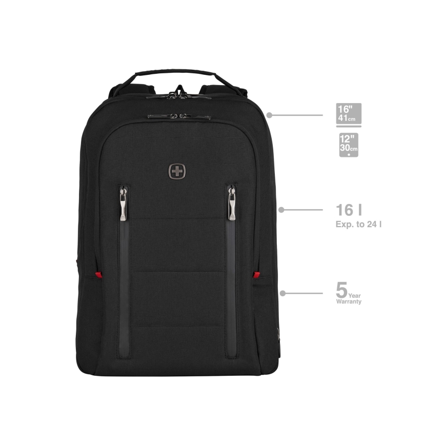 Wenger - Kannettavan tietokoneen reppu 16 l 16" tablettitaskulla 12" Kaupunki Traveler musta
