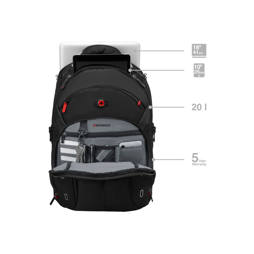 Wenger - Kannettavan tietokoneen reppu 20 l 15" tablettitaskulla 10" Gigabyte musta