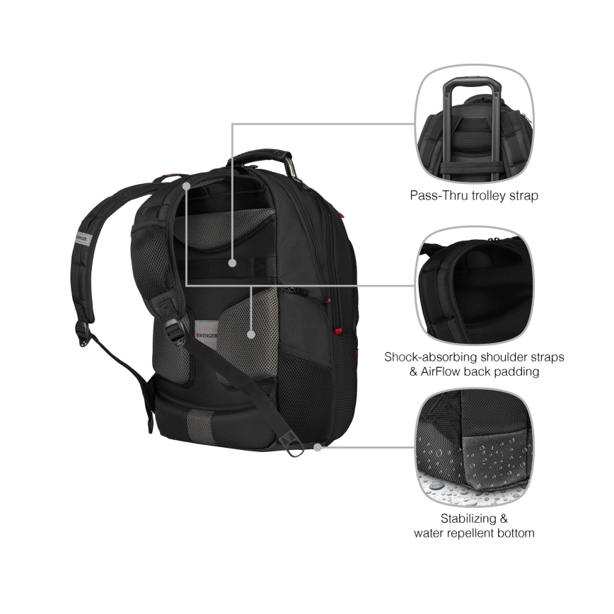 Wenger - Kannettavan tietokoneen reppu 25 l 16" tablettitaskulla 10" Pegasus Deluxe musta