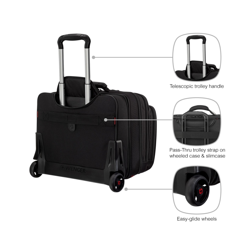 Wenger - Matkalaukku pyörillä 25 l 17" + kannettavan tietokoneen laukku 15,6" Patriot musta