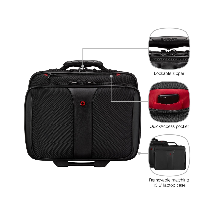 Wenger - Matkalaukku pyörillä 25 l 17" + kannettavan tietokoneen laukku 15,6" Patriot musta