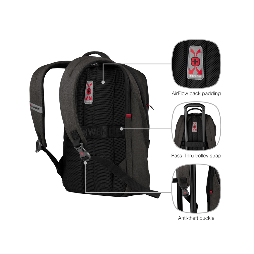 Wenger - 21 l kannettava reppu 16 ja 10 tablettitaskulla MX Light musta