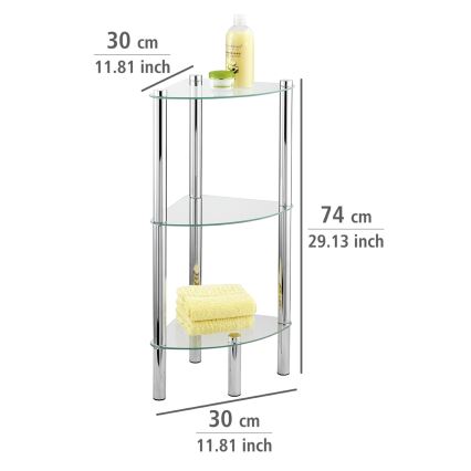 WENKO 15850100 - YAGO-hylly 30 x 74 cm, ruostumaton teräs/hopea/läpinäkyvä