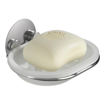 WENKO 18776100 - Saippuateline TURBO-LOC, pyöreä teräs, 13 x 11 cm, kiiltävä kromi/valkoinen