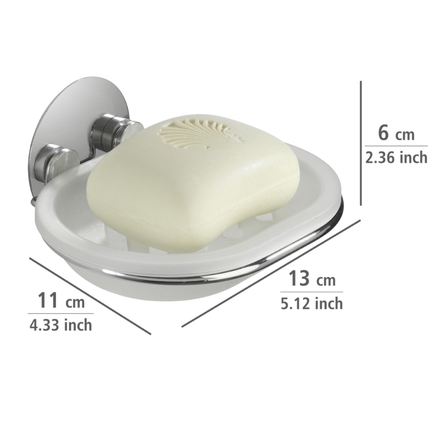 WENKO 18776100 - Saippuateline TURBO-LOC, pyöreä teräs, 13 x 11 cm, kiiltävä kromi/valkoinen