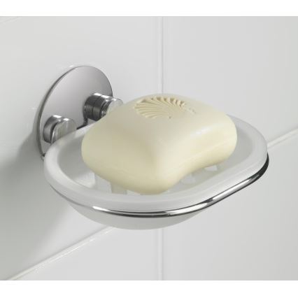 WENKO 18776100 - Saippuateline TURBO-LOC, pyöreä teräs, 13 x 11 cm, kiiltävä kromi/valkoinen