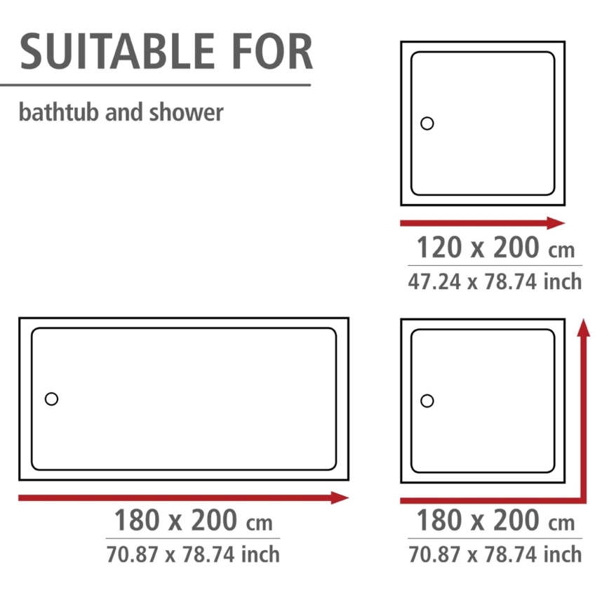 WENKO 20044100 - Suihkiverho 180 x 200 cm harmaa